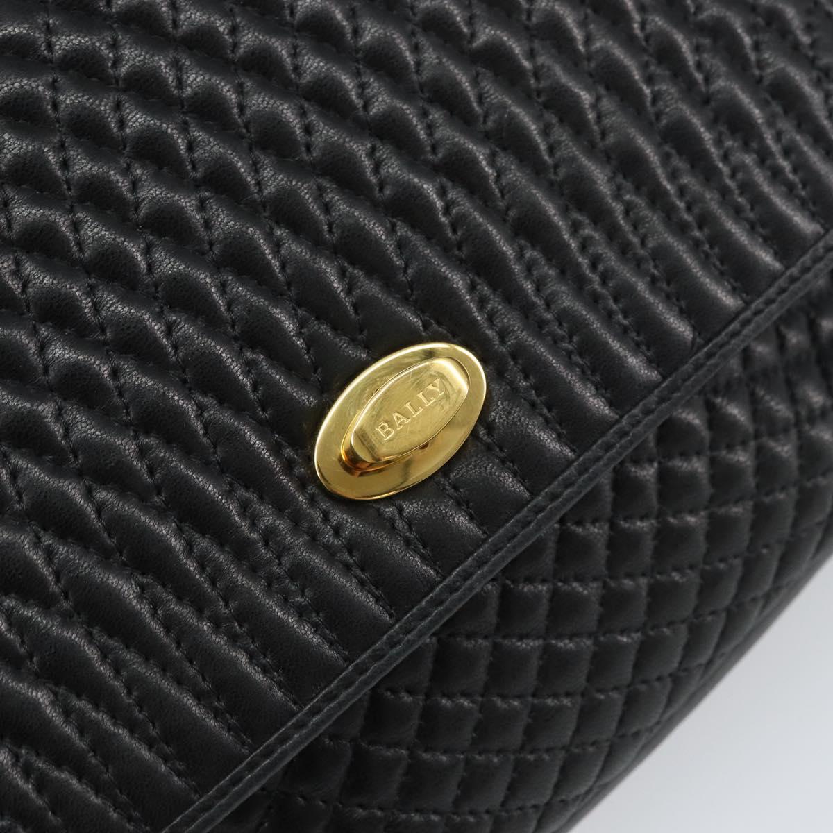 BALLY Shoulder Bag Leather Black Gold Auth BA9032