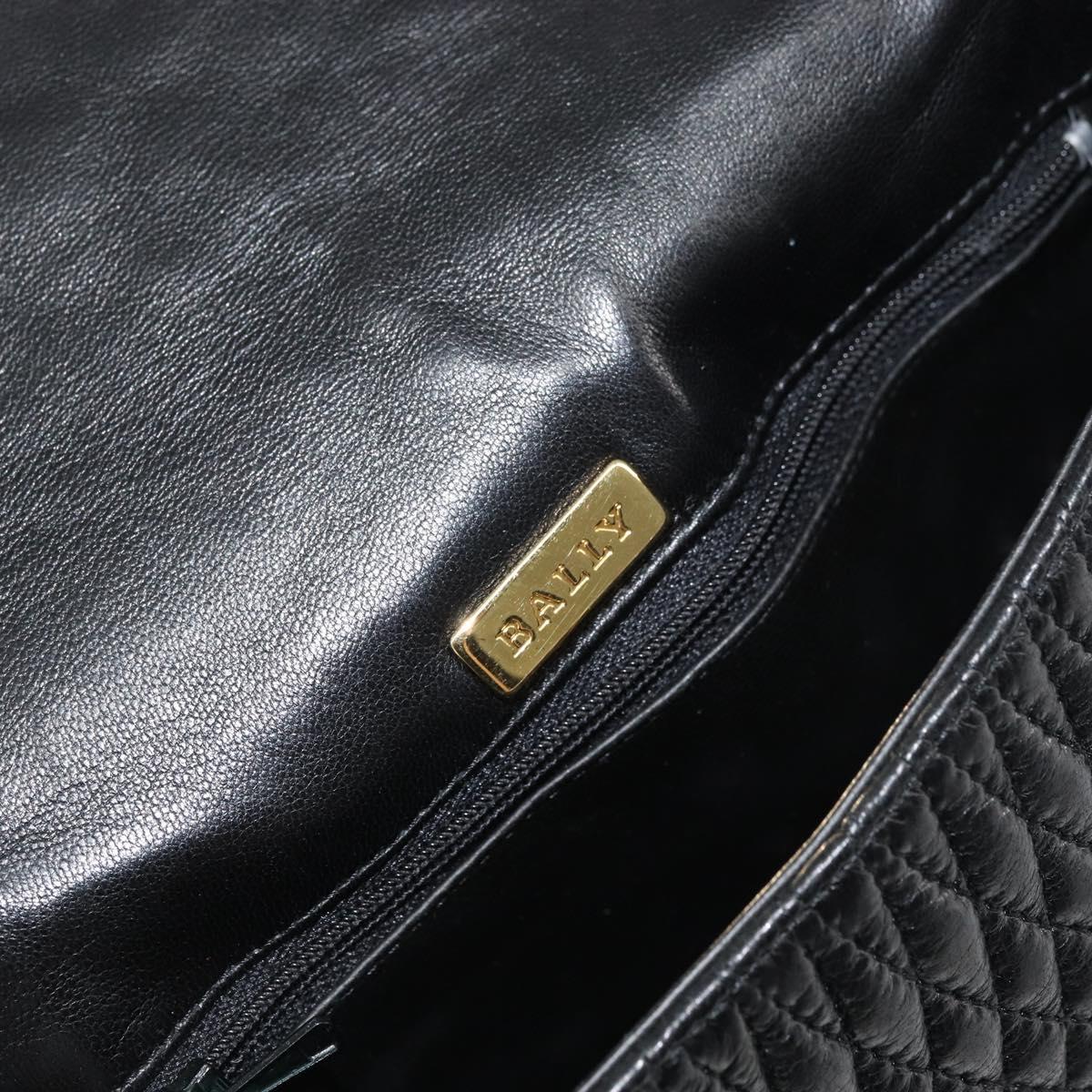 BALLY Shoulder Bag Leather Black Gold Auth BA9032