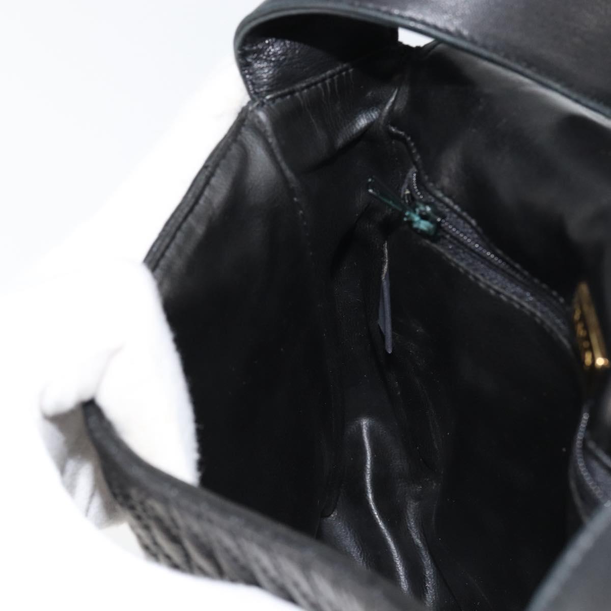 BALLY Shoulder Bag Leather Black Gold Auth BA9032