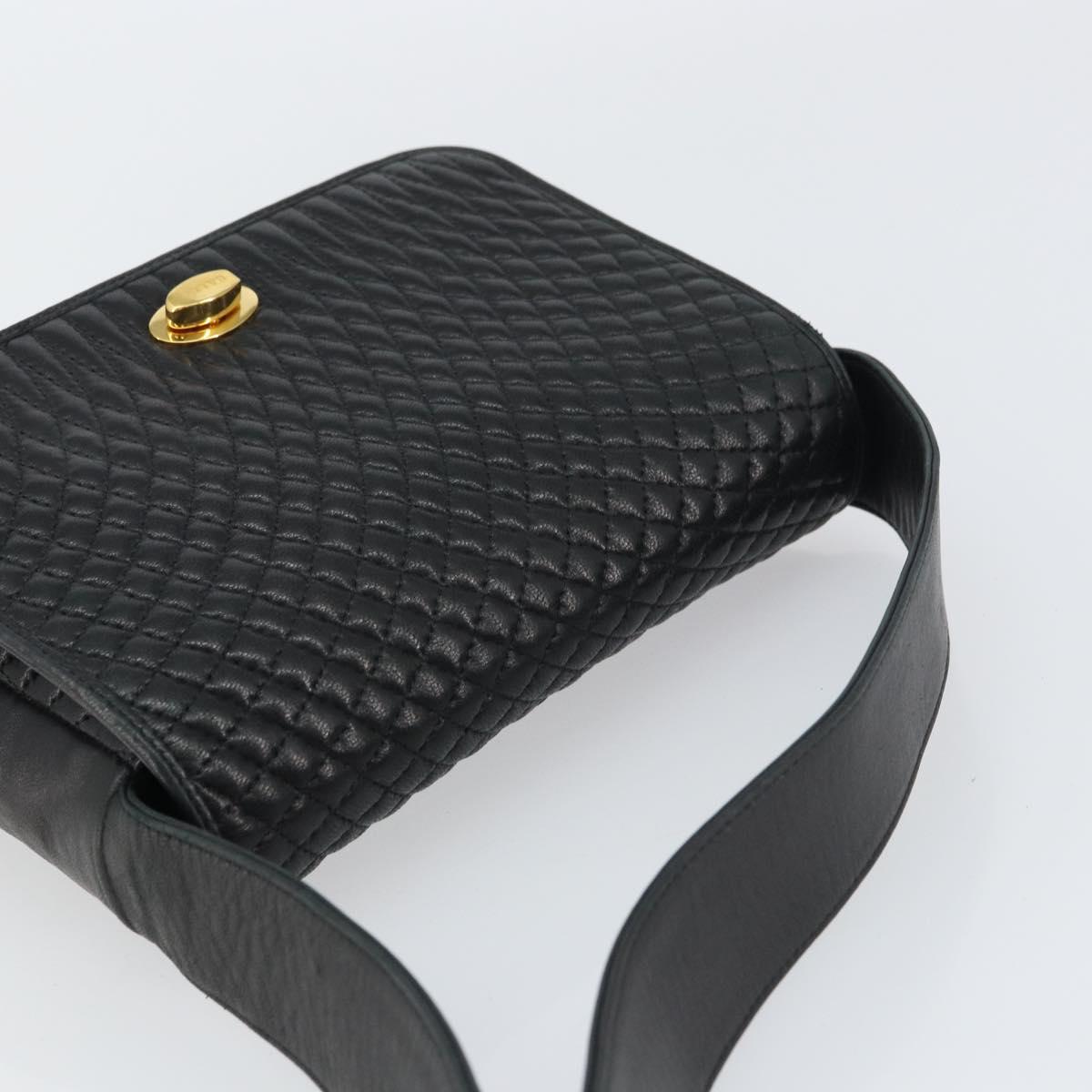 BALLY Shoulder Bag Leather Black Gold Auth BA9032
