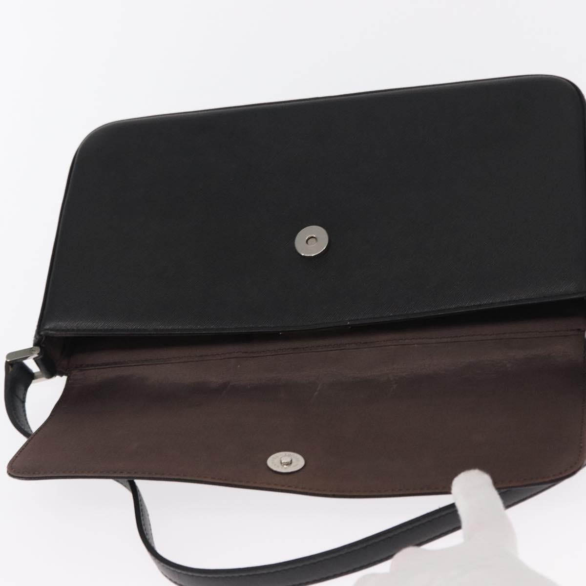 BURBERRY Shoulder Bag Leather Black Gold Auth BA9035