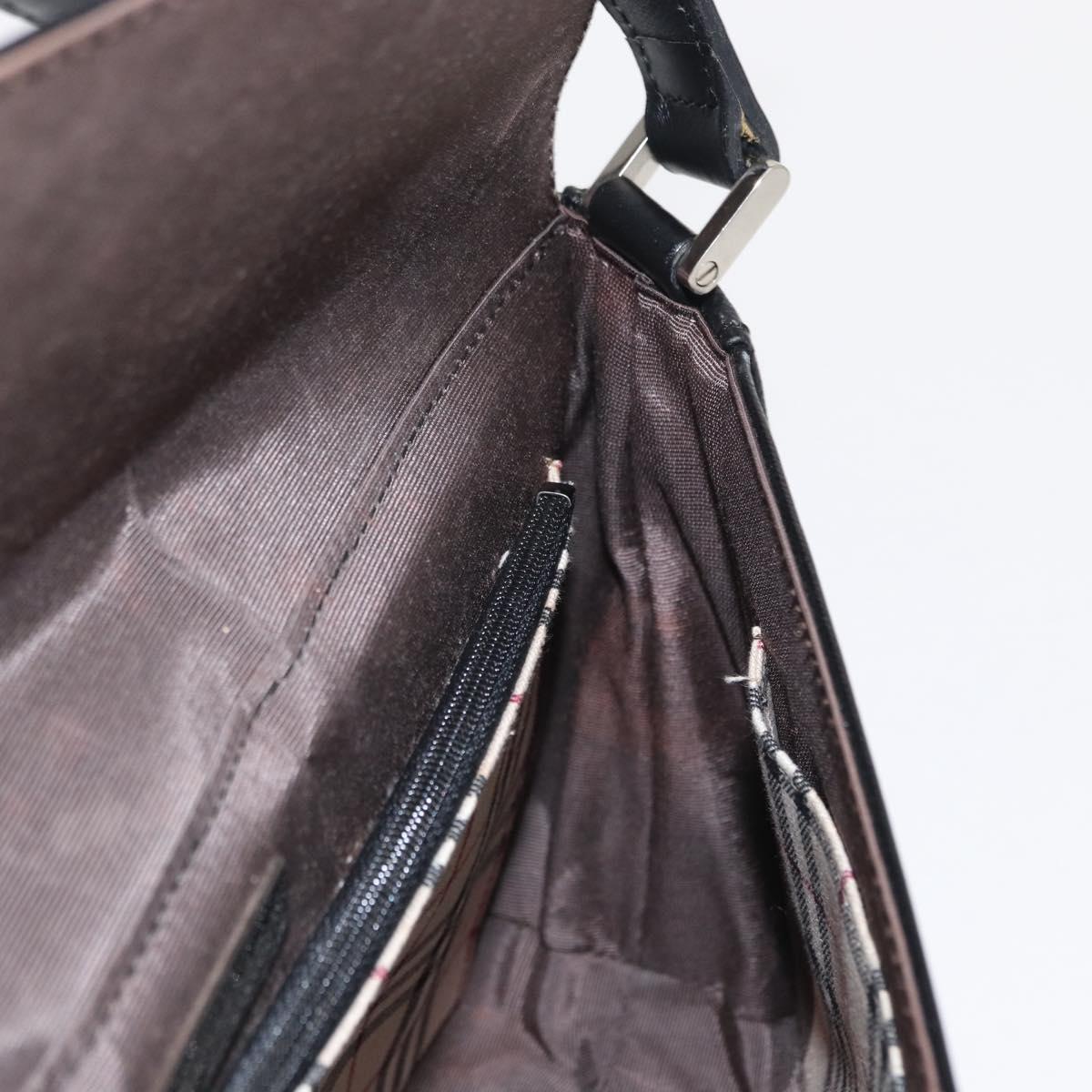 BURBERRY Shoulder Bag Leather Black Gold Auth BA9035