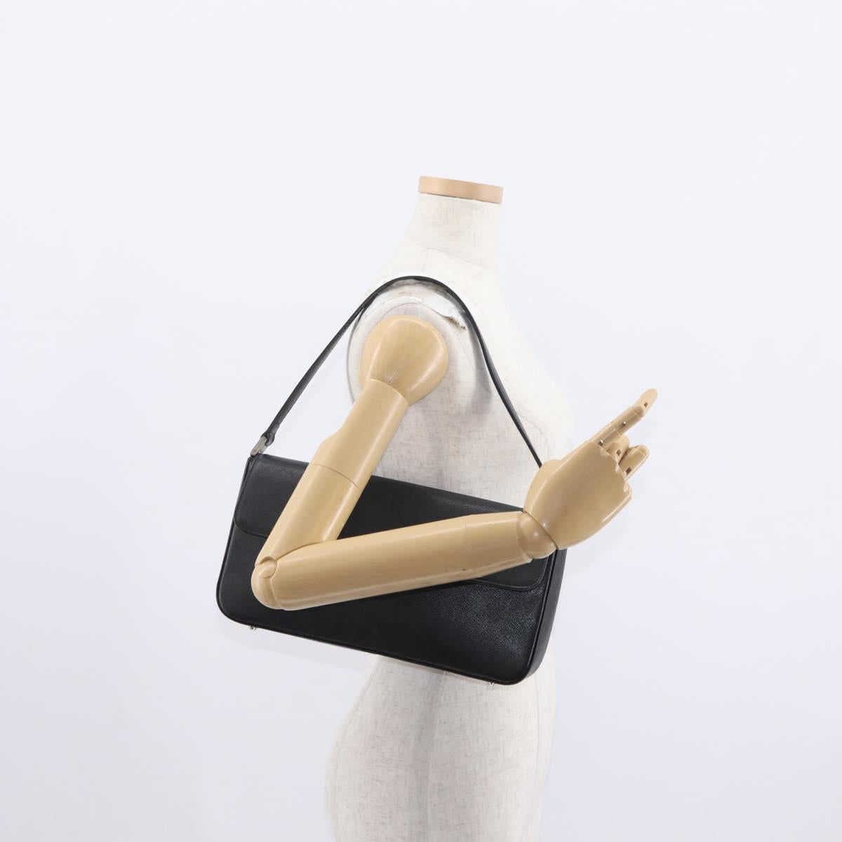 BURBERRY Shoulder Bag Leather Black Gold Auth BA9035