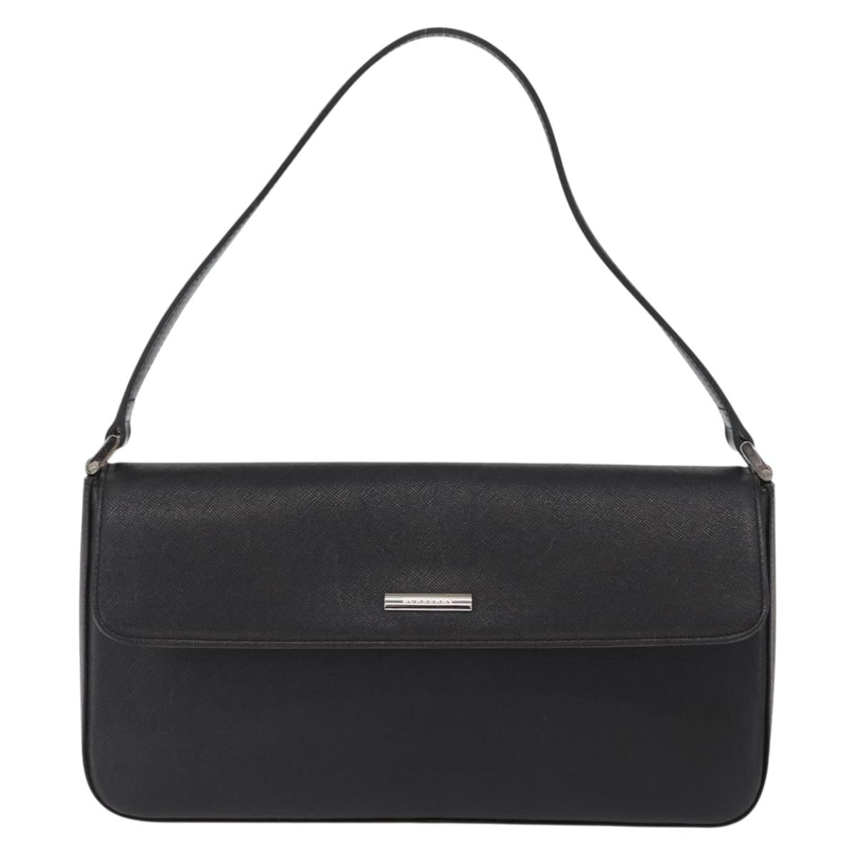 BURBERRY Shoulder Bag Leather Black Gold Auth BA9035