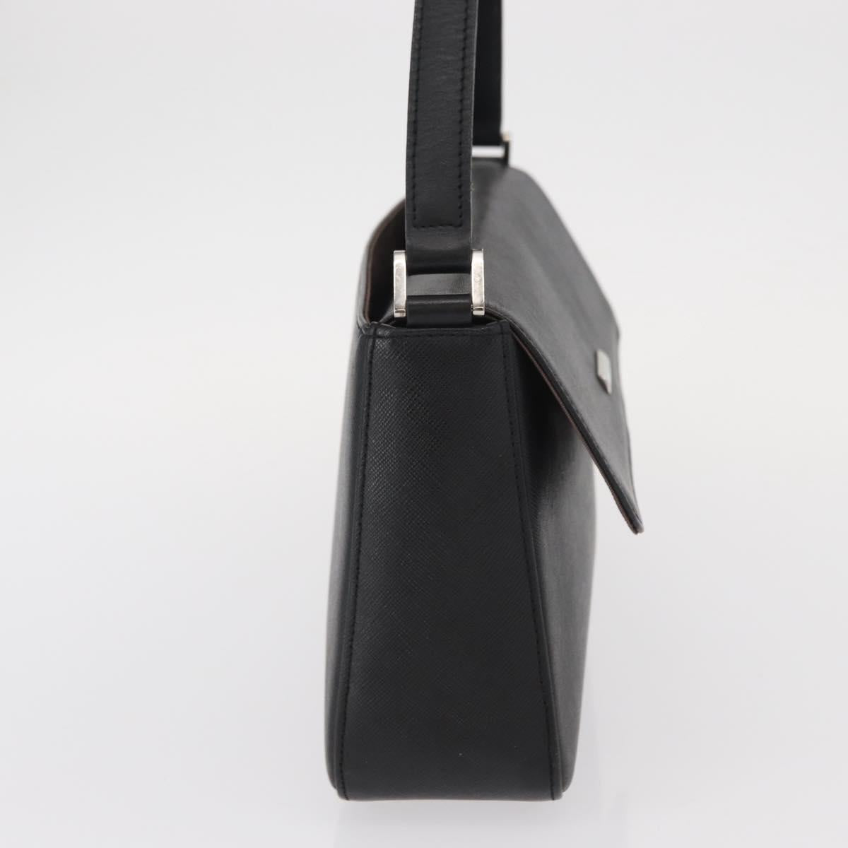 BURBERRY Shoulder Bag Leather Black Gold Auth BA9035
