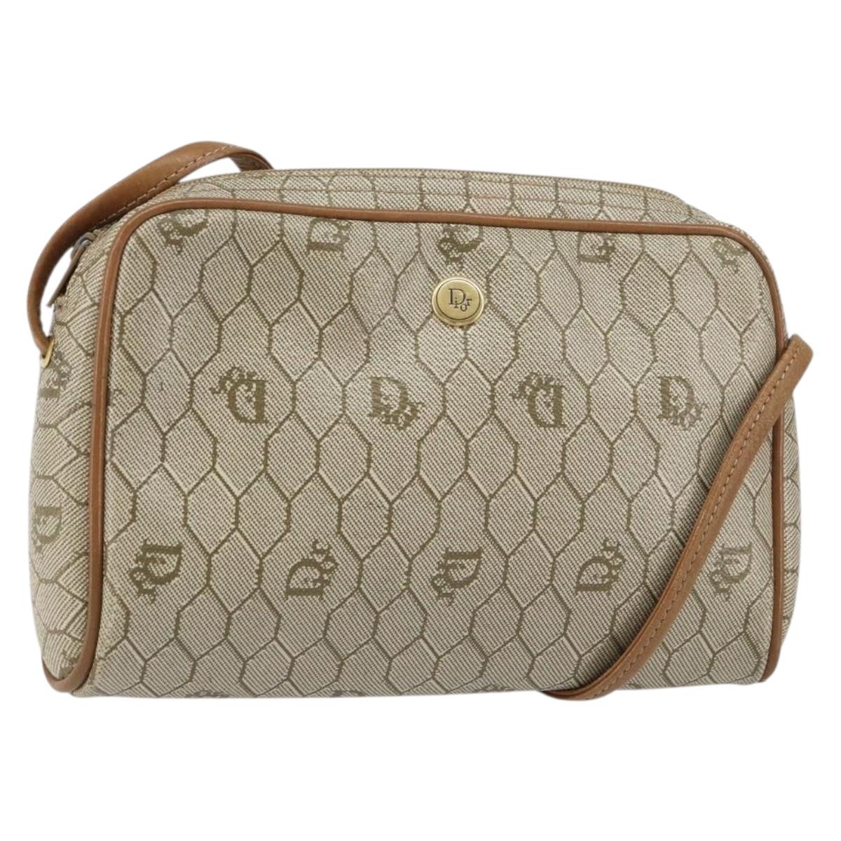 Christian Dior Honeycomb Canvas Shoulder Bag PVC Beige Gold Auth BA9036