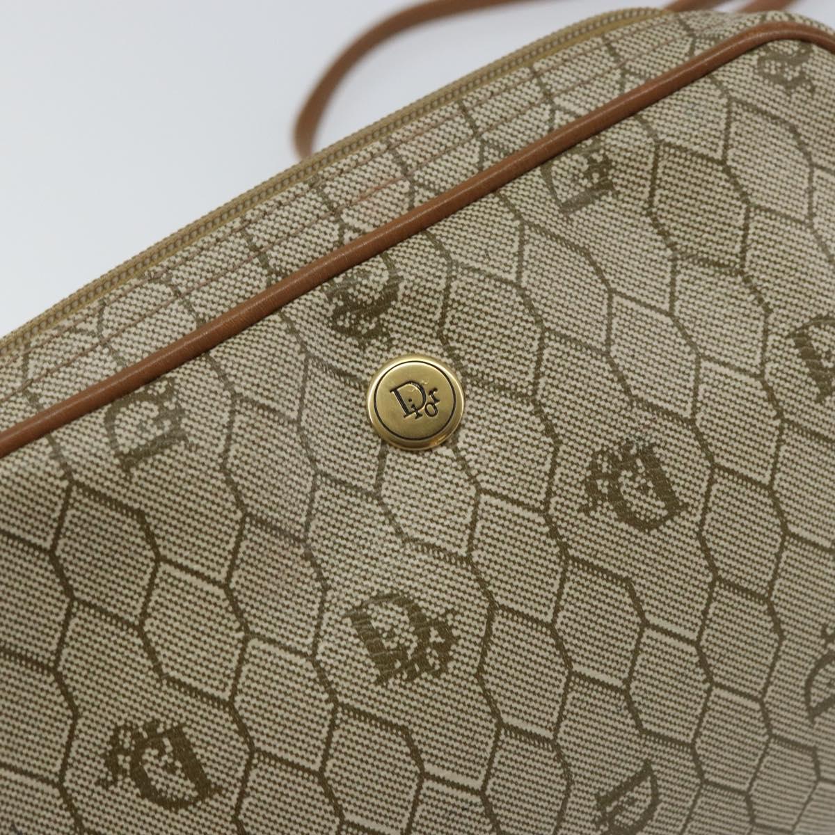 Christian Dior Honeycomb Canvas Shoulder Bag PVC Beige Gold Auth BA9036