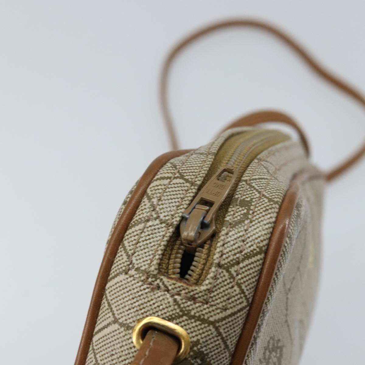 Christian Dior Honeycomb Canvas Shoulder Bag PVC Beige Gold Auth BA9036