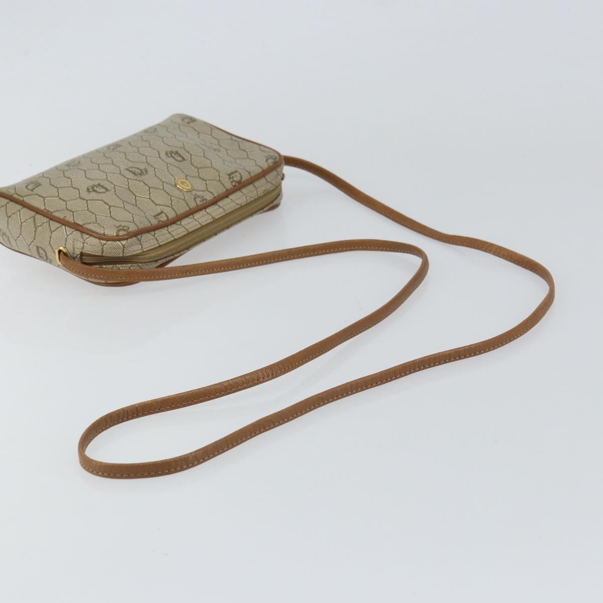 Christian Dior Honeycomb Canvas Shoulder Bag PVC Beige Gold Auth BA9036