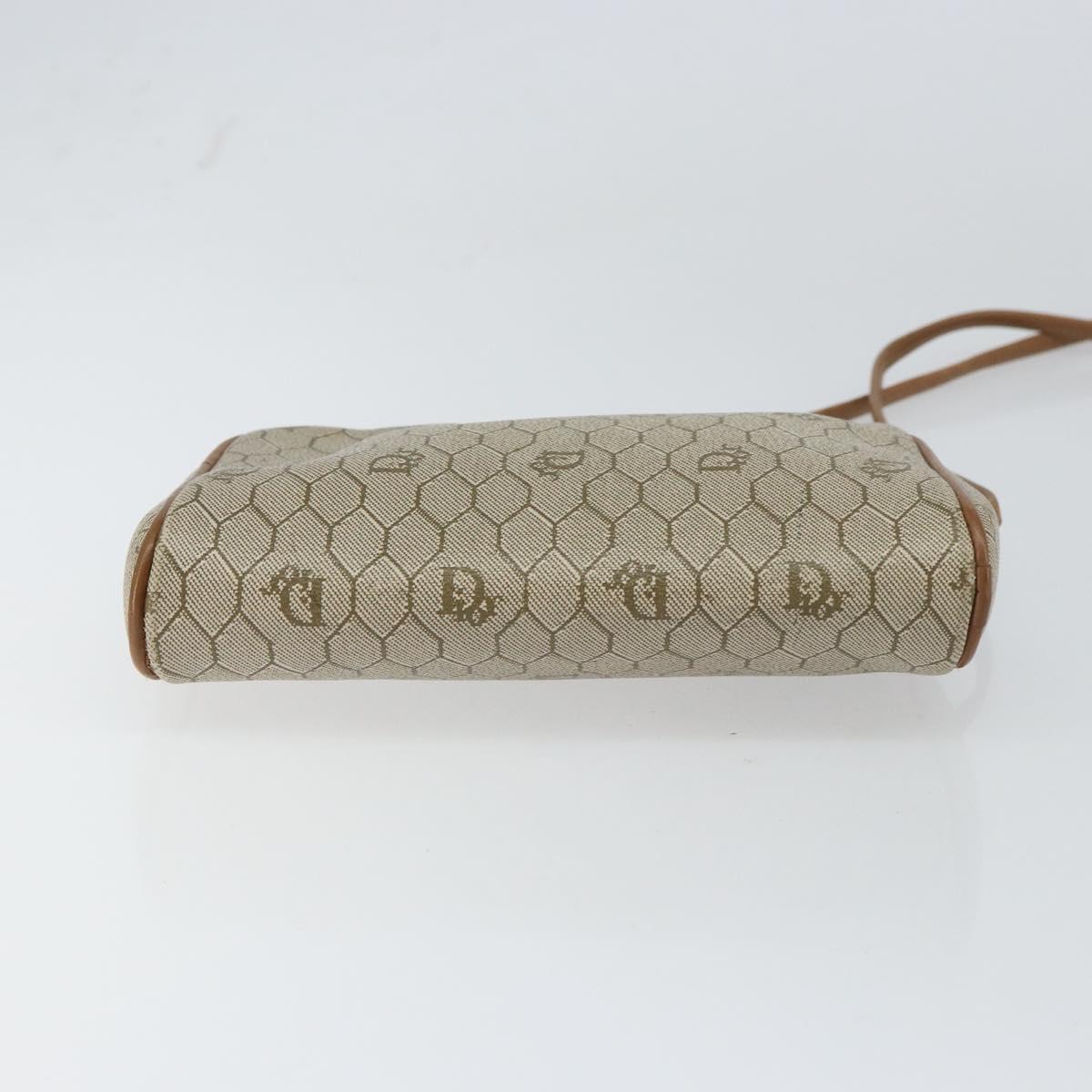 Christian Dior Honeycomb Canvas Shoulder Bag PVC Beige Gold Auth BA9036