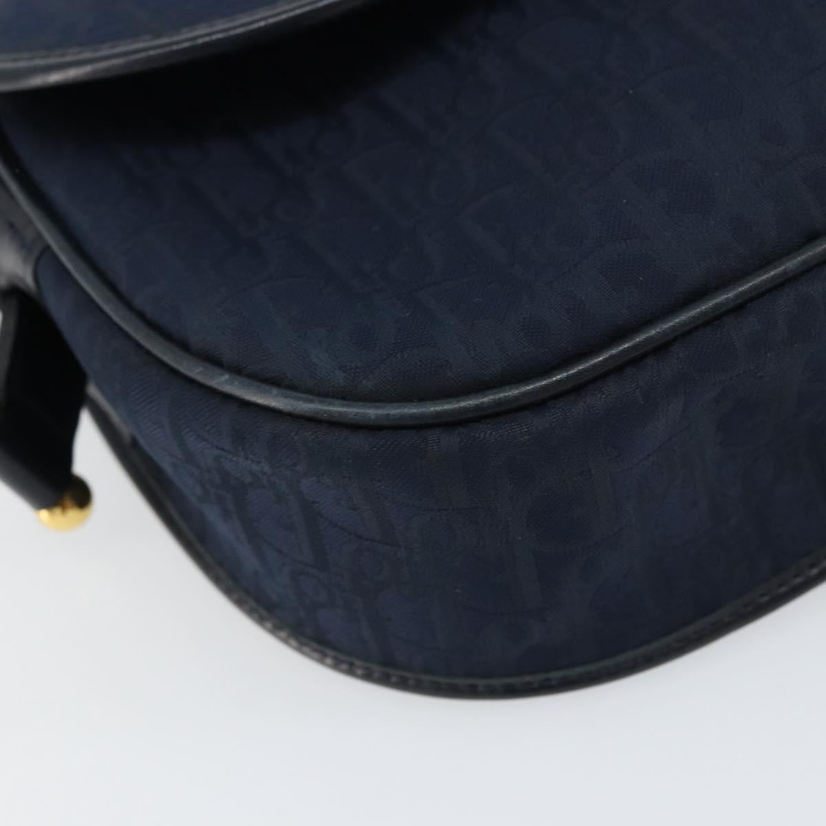 Christian Dior Trotter Canvas Shoulder Bag Navy Gold Auth BA9037
