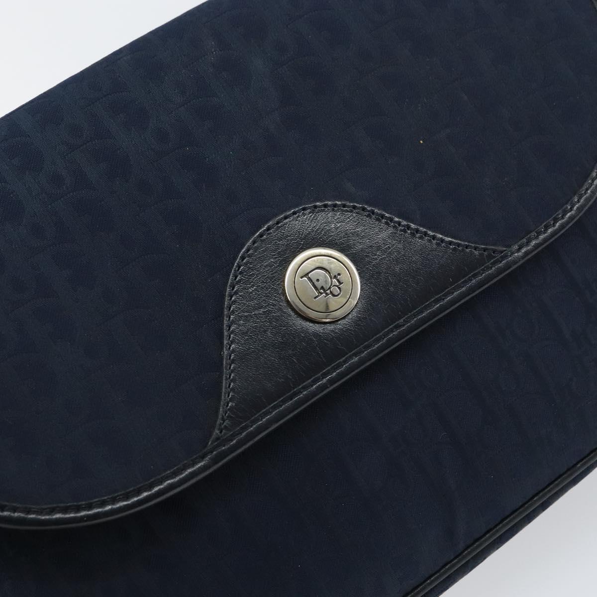 Christian Dior Trotter Canvas Shoulder Bag Navy Gold Auth BA9037