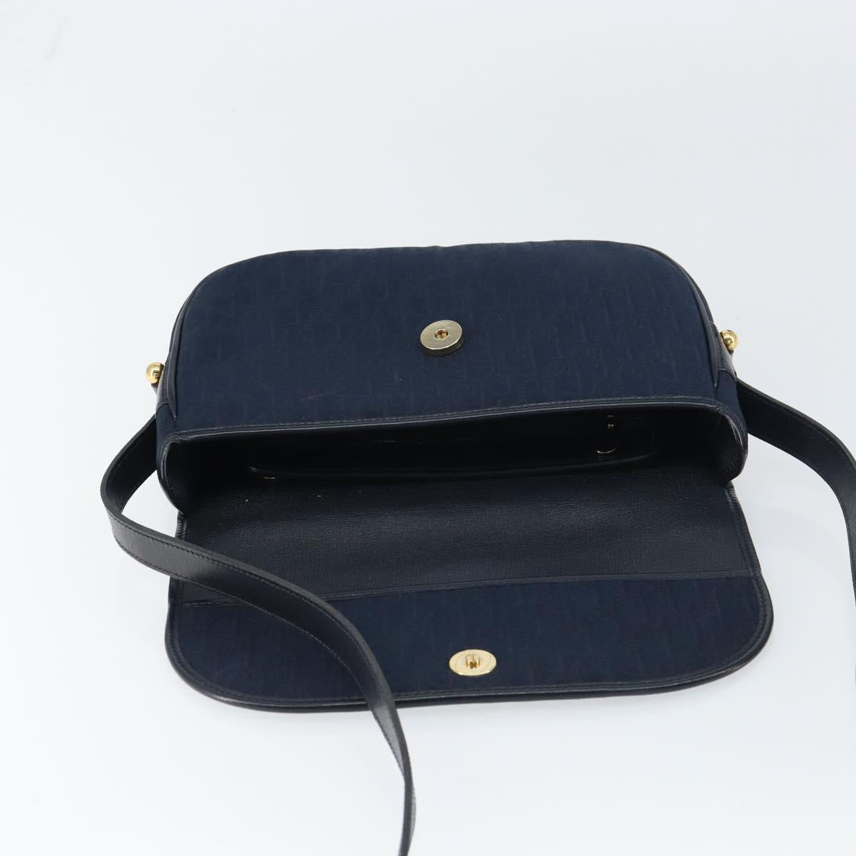 Christian Dior Trotter Canvas Shoulder Bag Navy Gold Auth BA9037