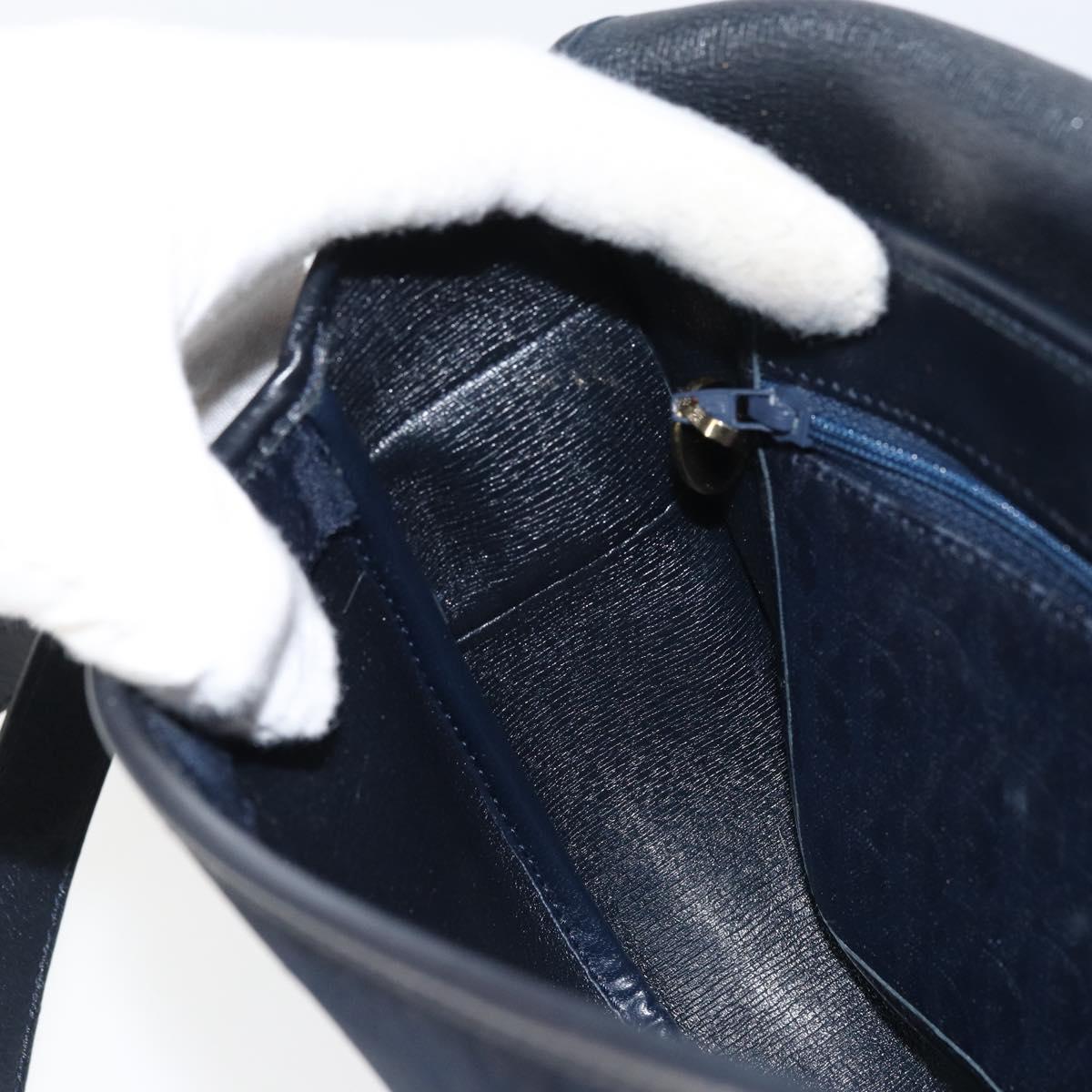 Christian Dior Trotter Canvas Shoulder Bag Navy Gold Auth BA9037
