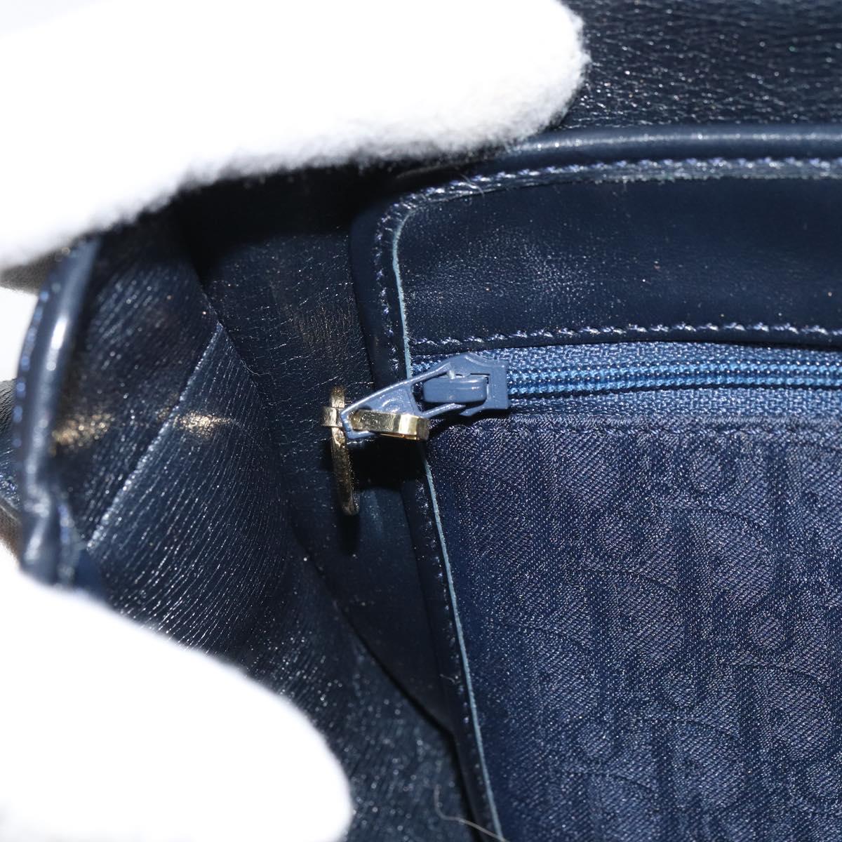 Christian Dior Trotter Canvas Shoulder Bag Navy Gold Auth BA9037