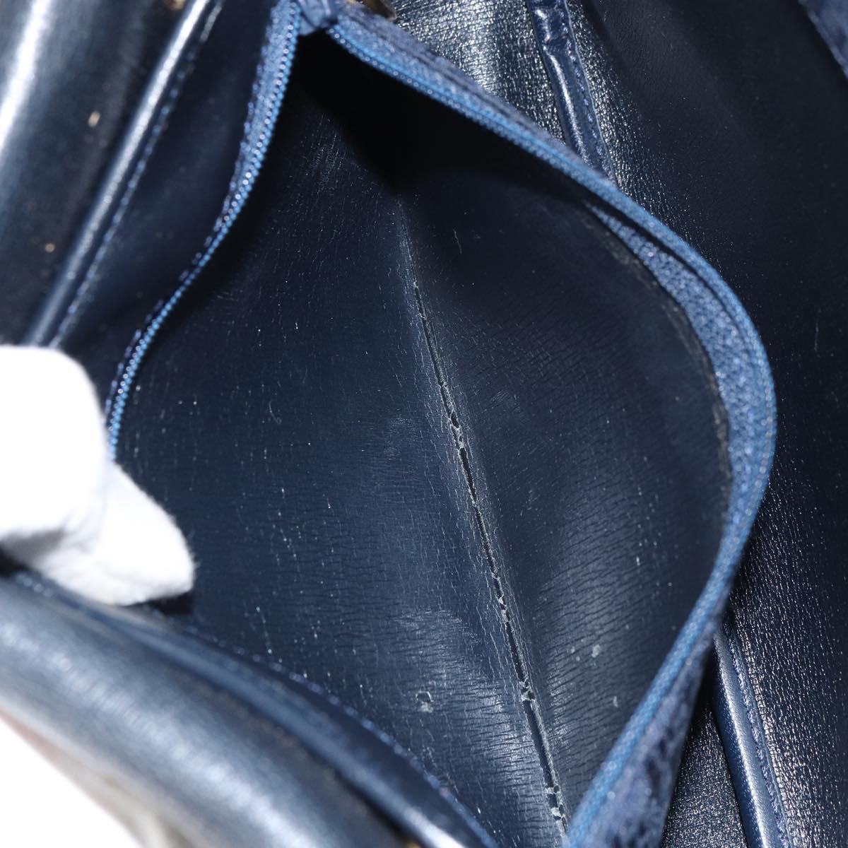 Christian Dior Trotter Canvas Shoulder Bag Navy Gold Auth BA9037