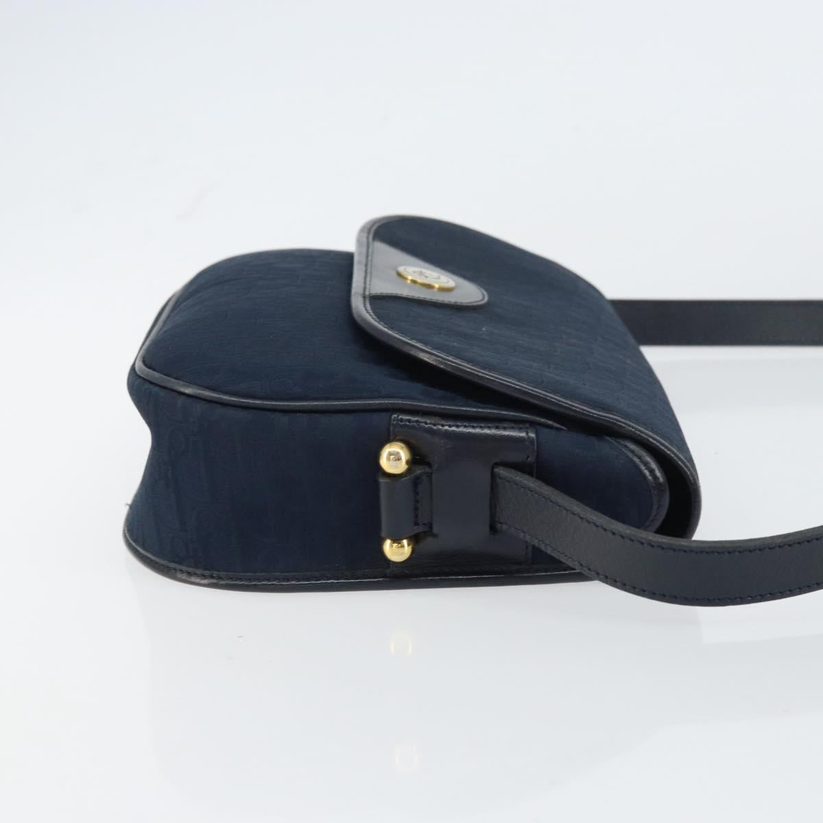 Christian Dior Trotter Canvas Shoulder Bag Navy Gold Auth BA9037
