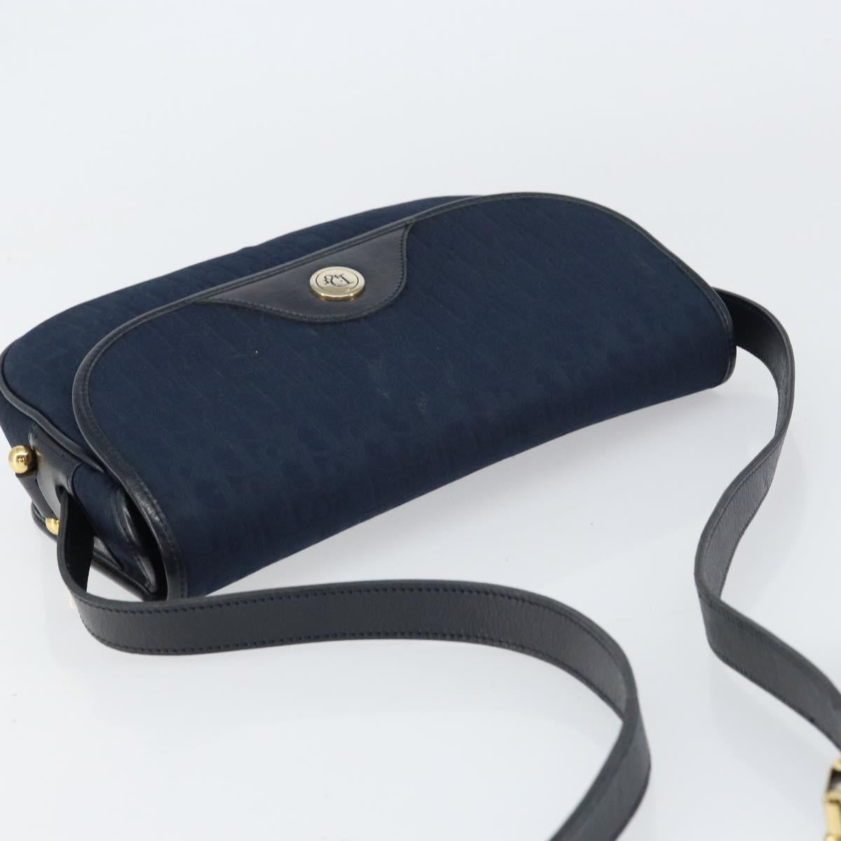 Christian Dior Trotter Canvas Shoulder Bag Navy Gold Auth BA9037