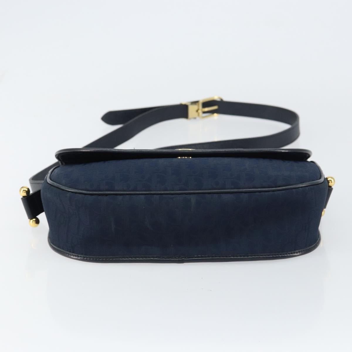 Christian Dior Trotter Canvas Shoulder Bag Navy Gold Auth BA9037