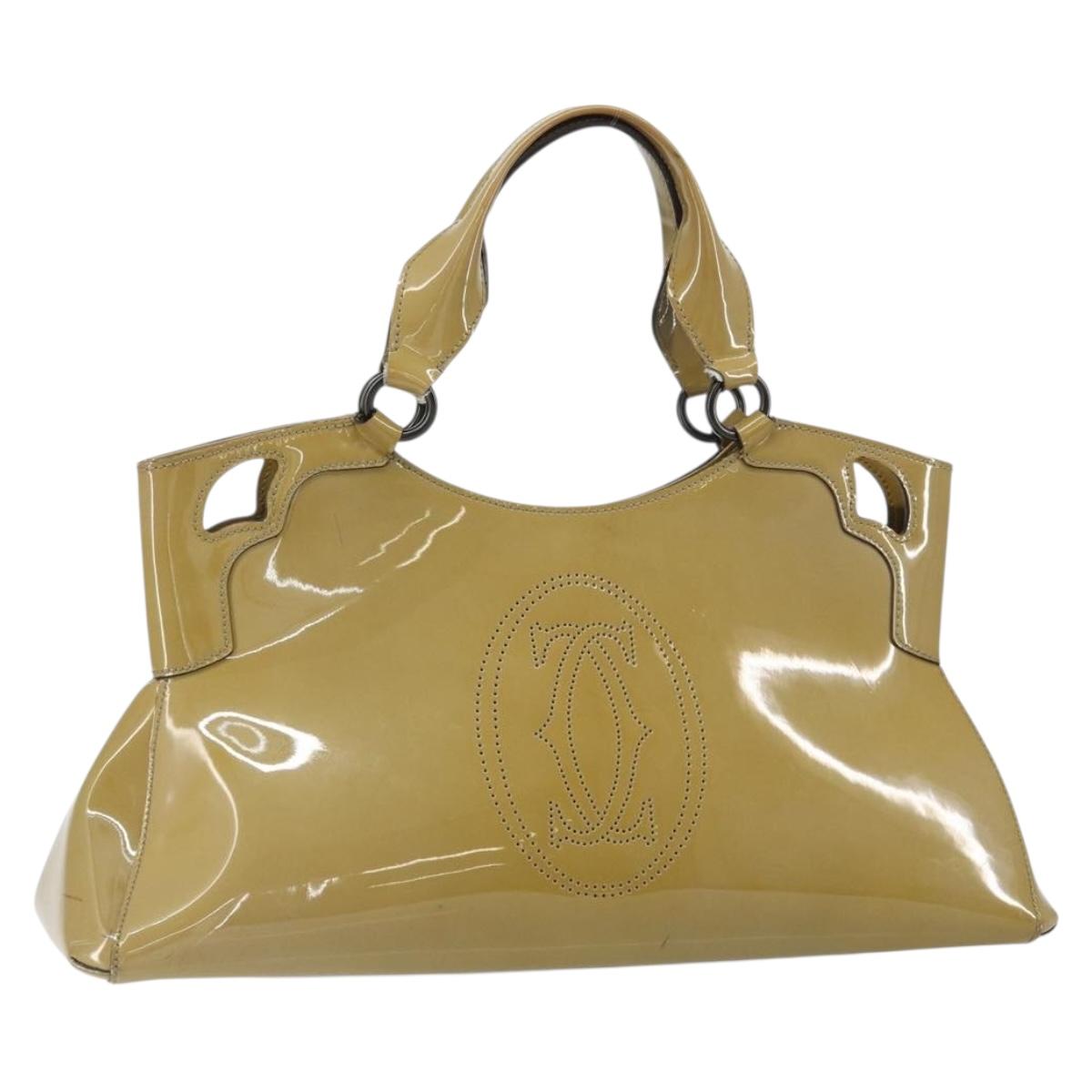 CARTIER Tote Bag Patent leather Yellow Silver Auth BA9040