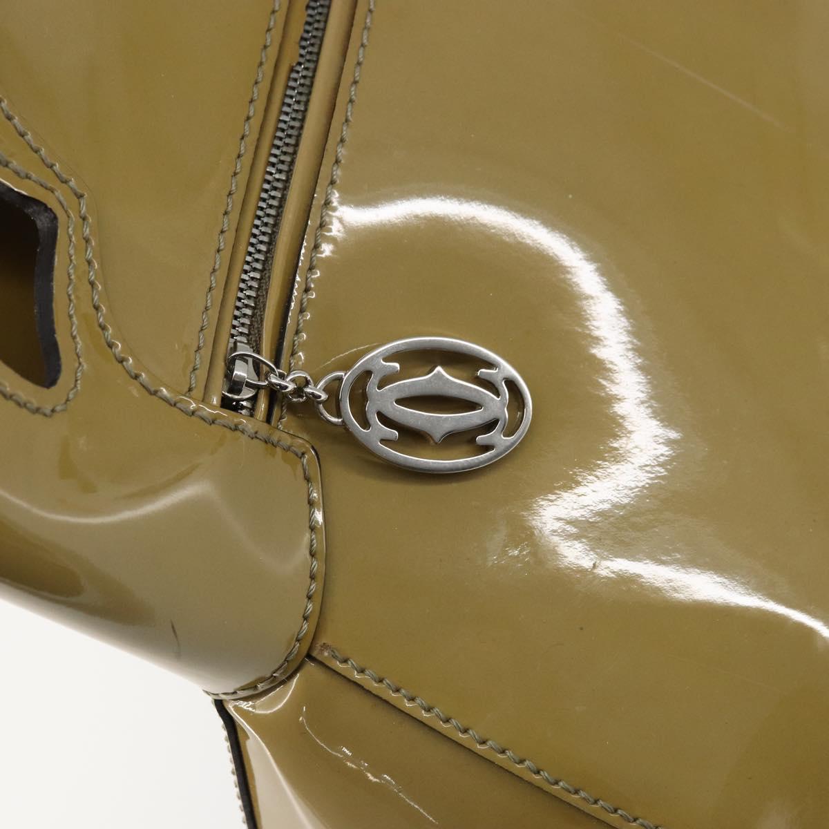 CARTIER Tote Bag Patent leather Yellow Silver Auth BA9040