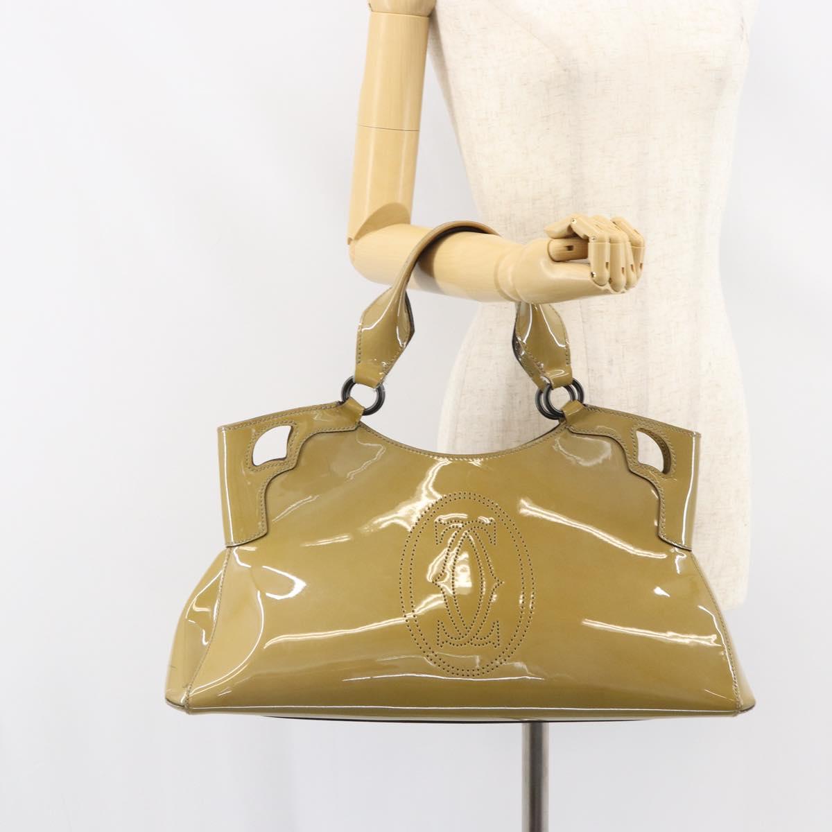 CARTIER Tote Bag Patent leather Yellow Silver Auth BA9040
