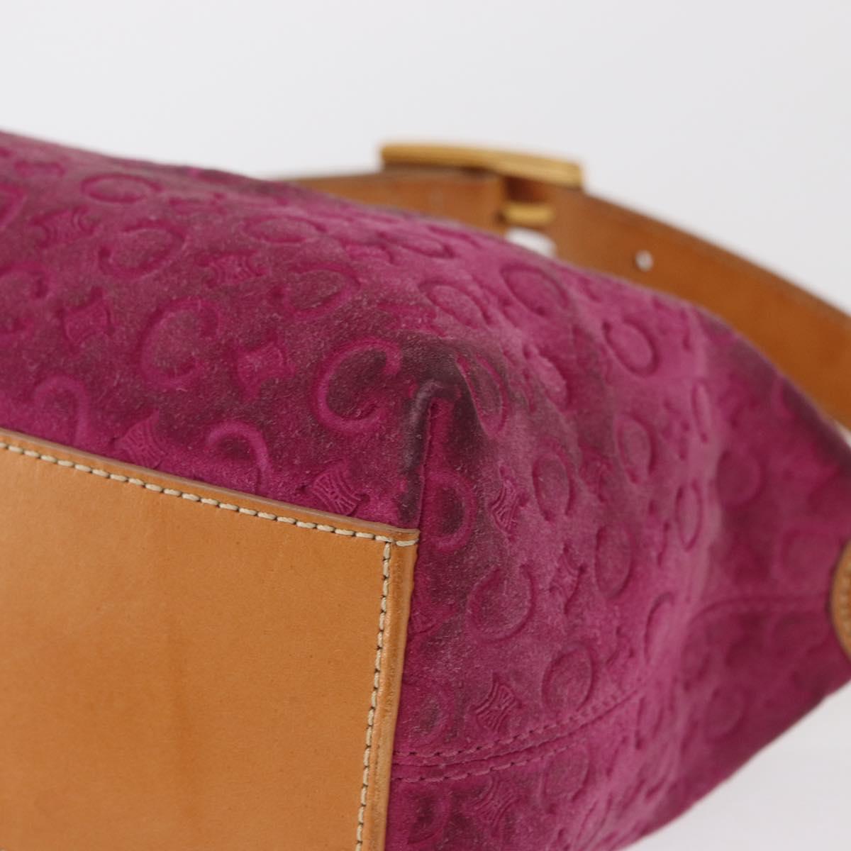CELINE C Macadam Canvas Shoulder Bag Suede Pink Gold Auth BA9043