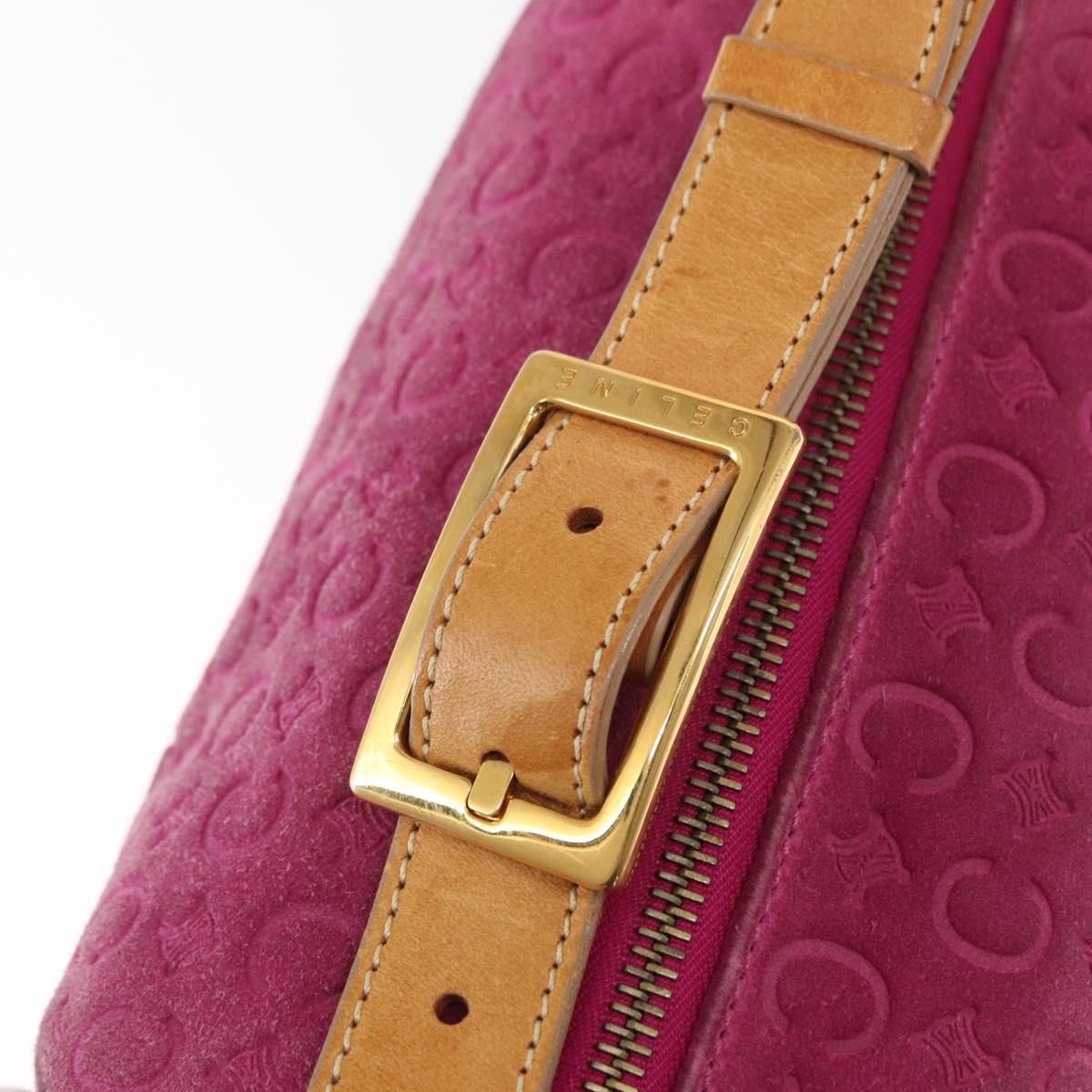 CELINE C Macadam Canvas Shoulder Bag Suede Pink Gold Auth BA9043