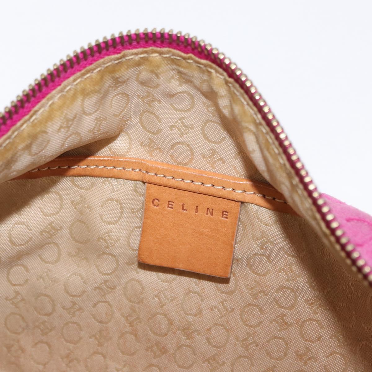 CELINE C Macadam Canvas Shoulder Bag Suede Pink Gold Auth BA9043