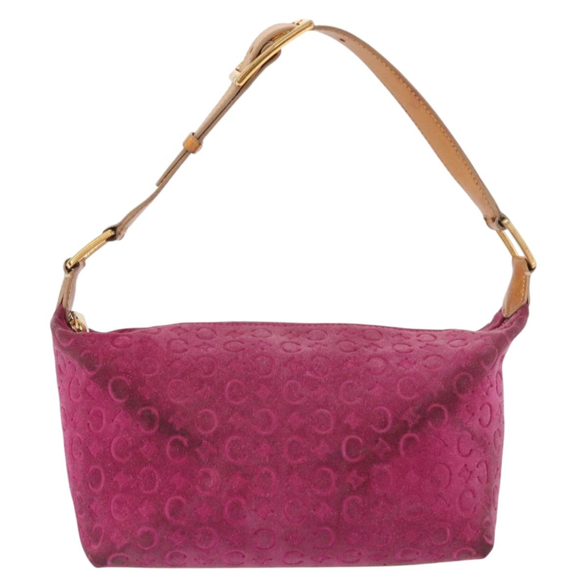 CELINE C Macadam Canvas Shoulder Bag Suede Pink Gold Auth BA9043