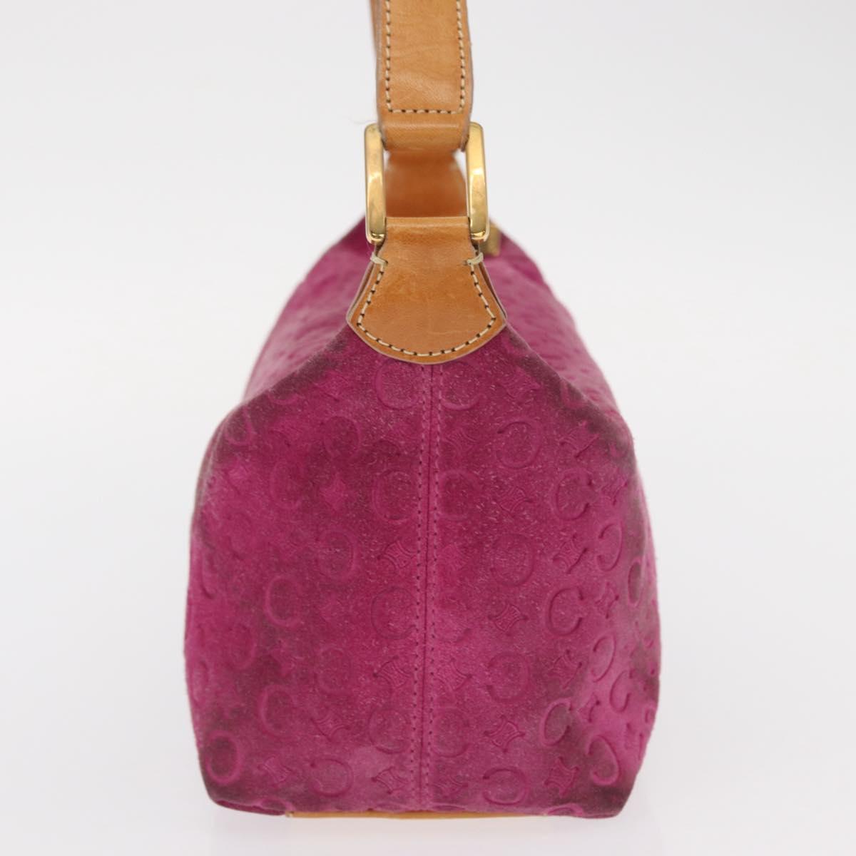 CELINE C Macadam Canvas Shoulder Bag Suede Pink Gold Auth BA9043