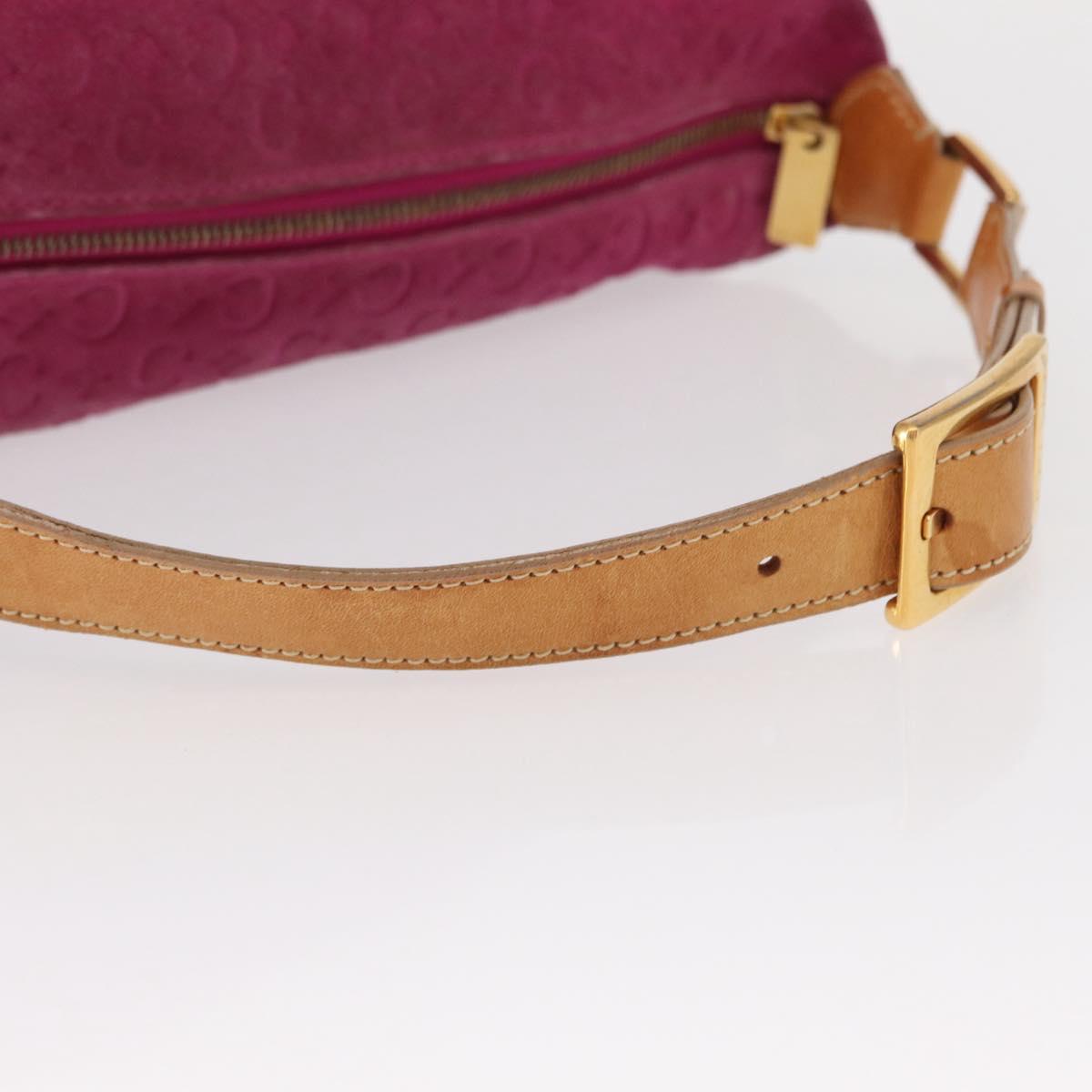 CELINE C Macadam Canvas Shoulder Bag Suede Pink Gold Auth BA9043