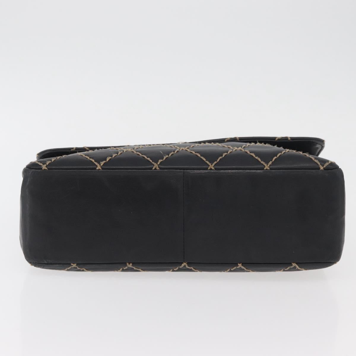 CHANEL Bicolore Big Matelasse 30 Single Flap Chain Lamb Skin Black CC Auth BA905