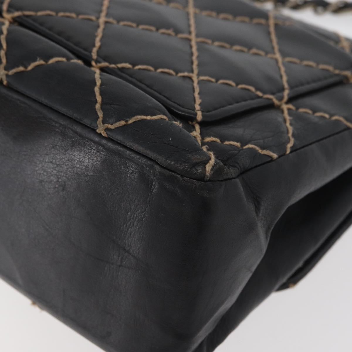 CHANEL Bicolore Big Matelasse 30 Single Flap Chain Lamb Skin Black CC Auth BA905