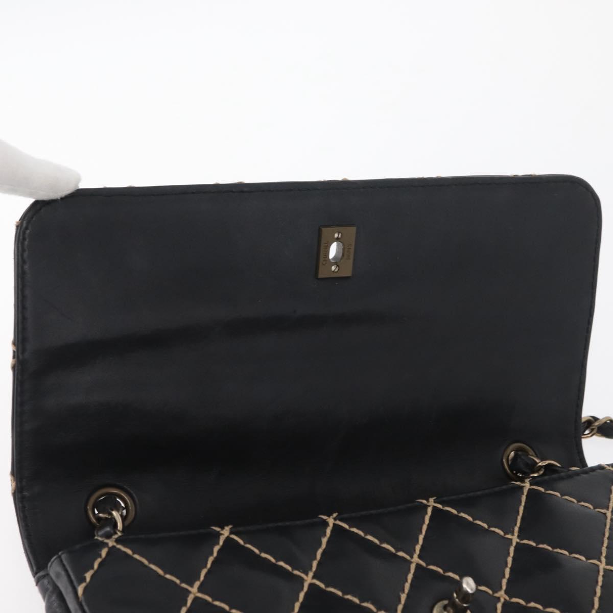 CHANEL Bicolore Big Matelasse 30 Single Flap Chain Lamb Skin Black CC Auth BA905