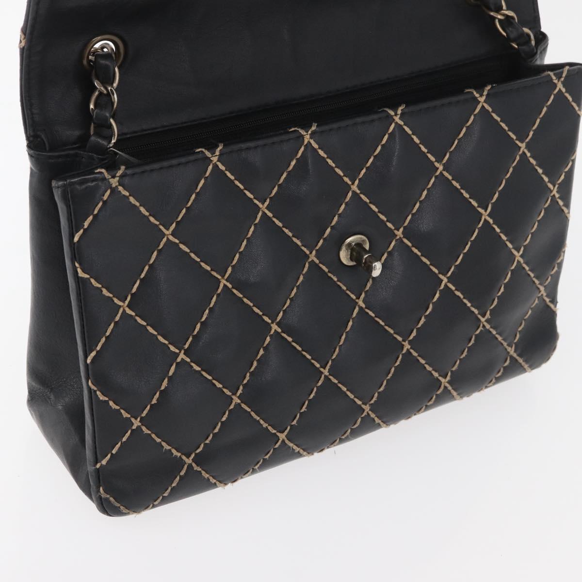 CHANEL Bicolore Big Matelasse 30 Single Flap Chain Lamb Skin Black CC Auth BA905