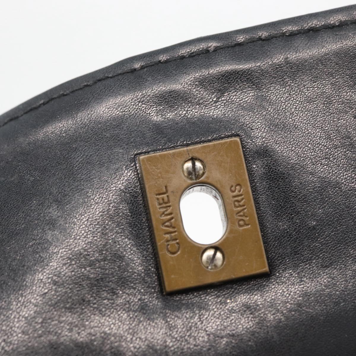 CHANEL Bicolore Big Matelasse 30 Single Flap Chain Lamb Skin Black CC Auth BA905
