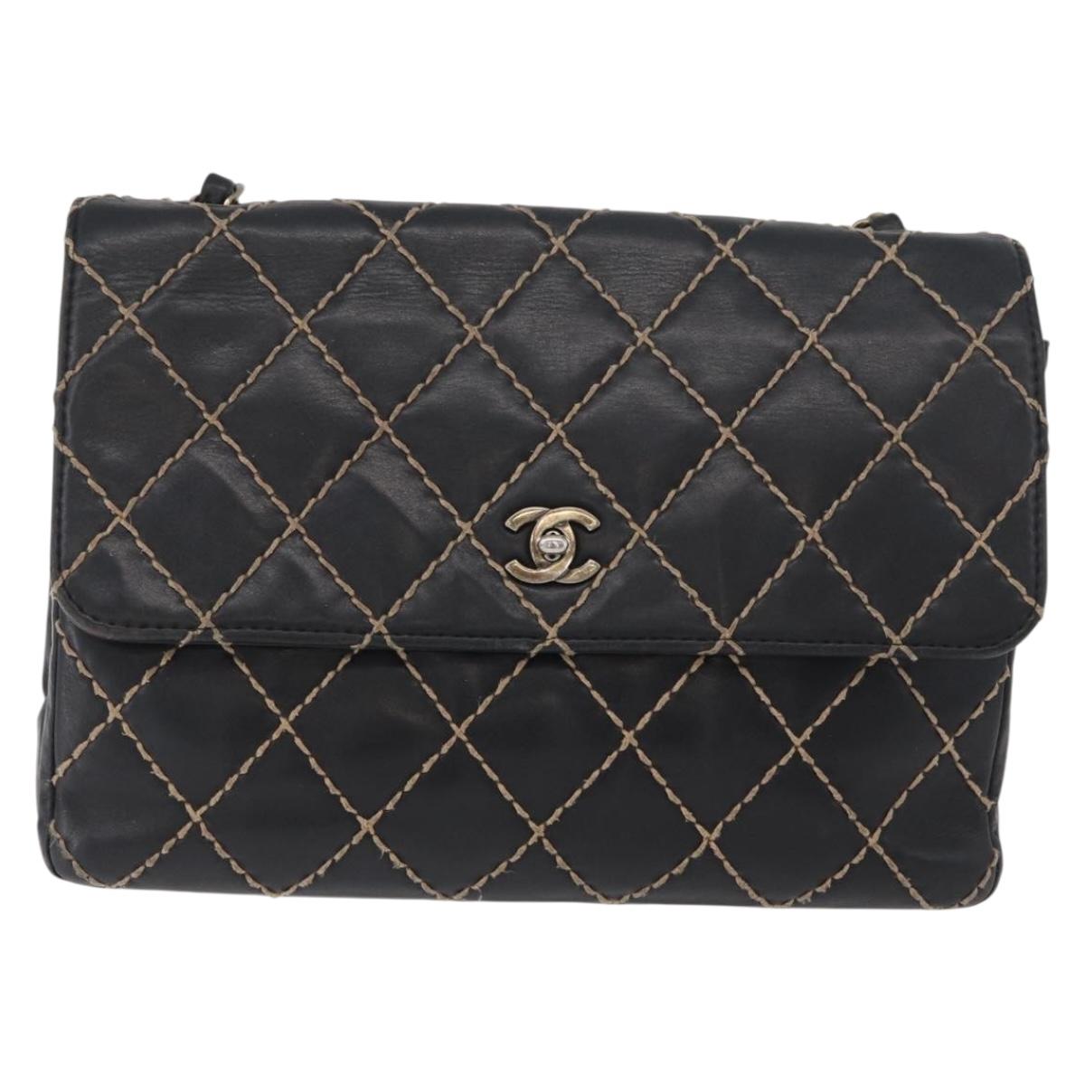 CHANEL Bicolore Big Matelasse 30 Single Flap Chain Lamb Skin Black CC Auth BA905