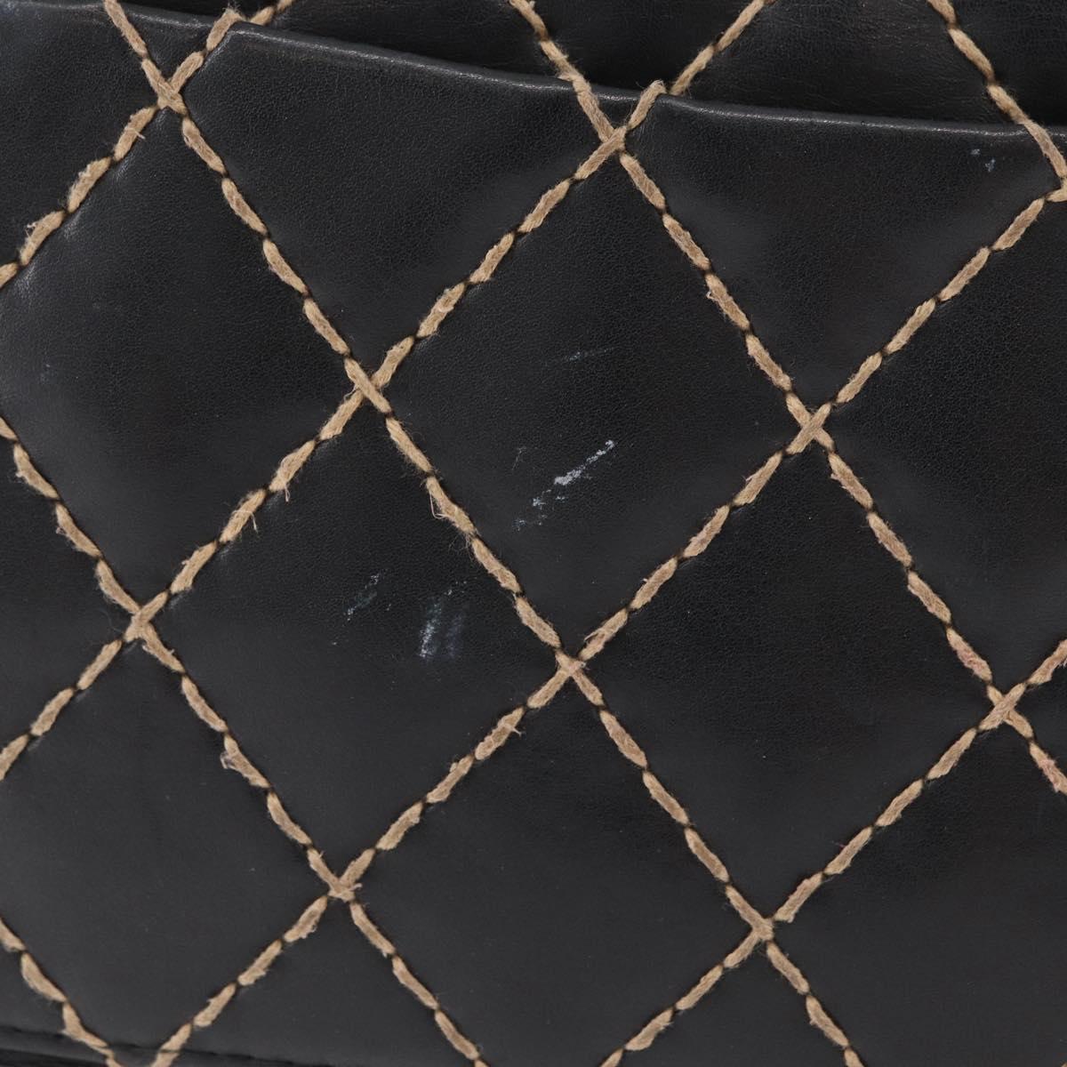 CHANEL Bicolore Big Matelasse 30 Single Flap Chain Lamb Skin Black CC Auth BA905