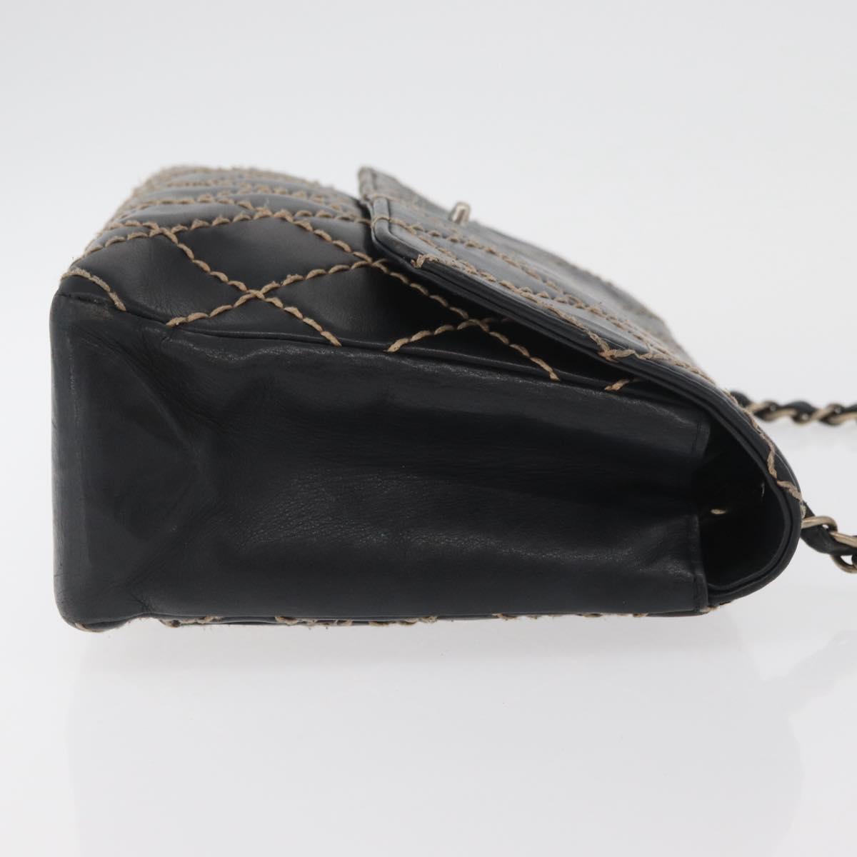 CHANEL Bicolore Big Matelasse 30 Single Flap Chain Lamb Skin Black CC Auth BA905