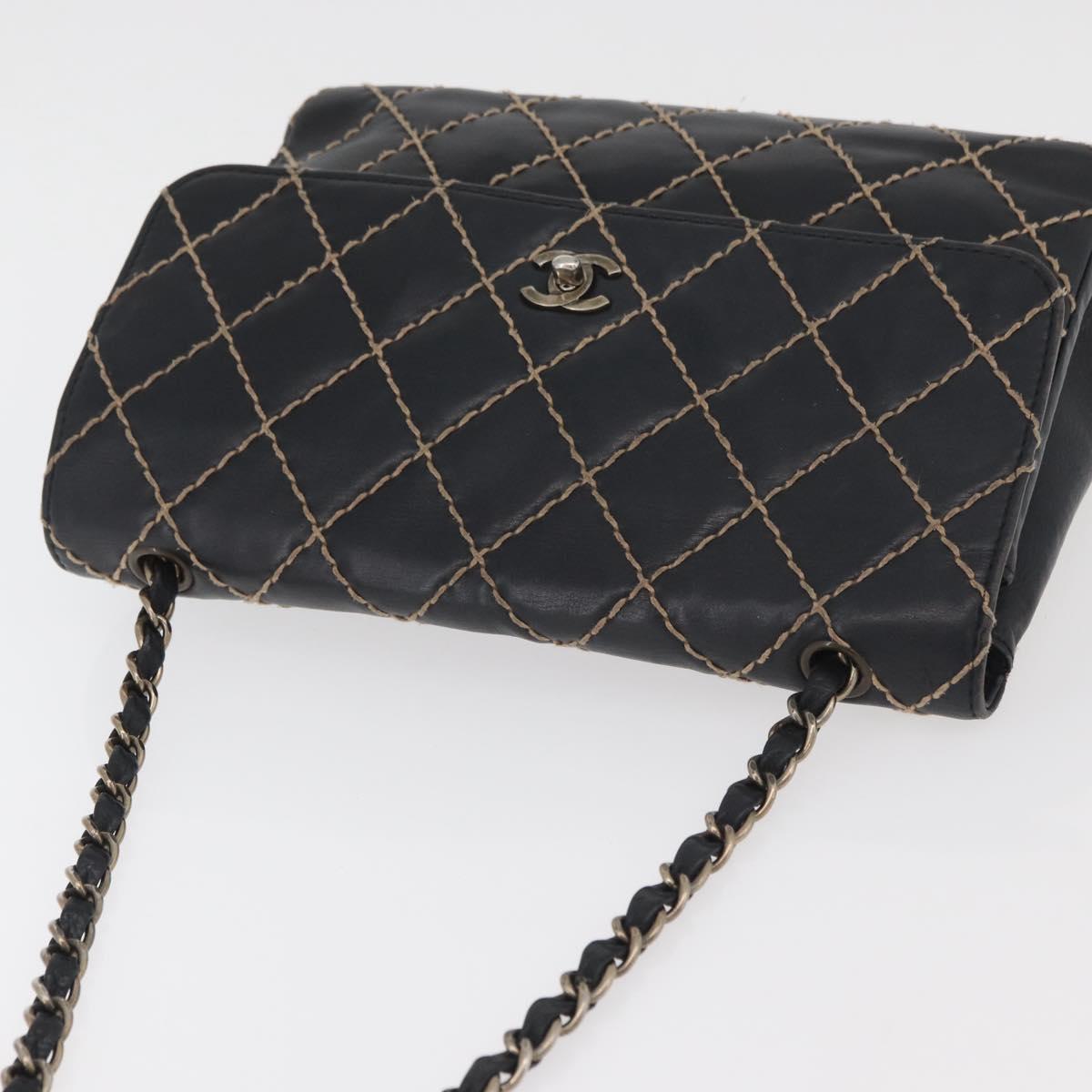CHANEL Bicolore Big Matelasse 30 Single Flap Chain Lamb Skin Black CC Auth BA905