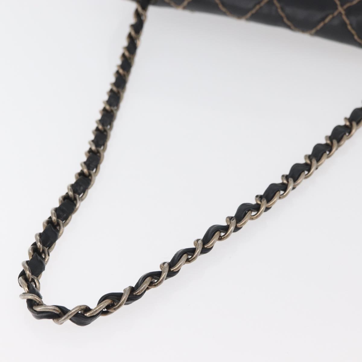 CHANEL Bicolore Big Matelasse 30 Single Flap Chain Lamb Skin Black CC Auth BA905