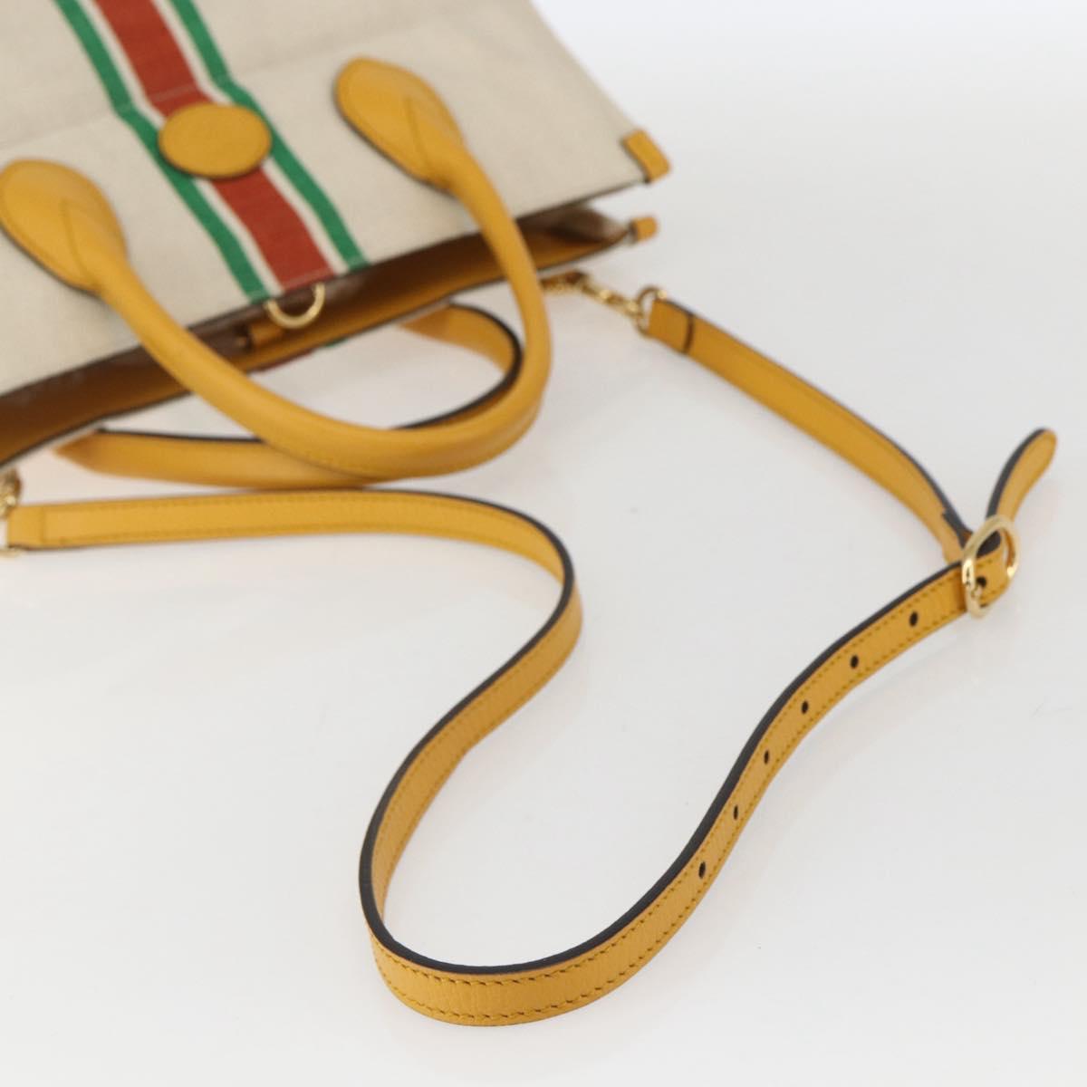 GUCCI Web Sherry Line Hand Bag Canvas 2way Beige Gold Auth BA9056