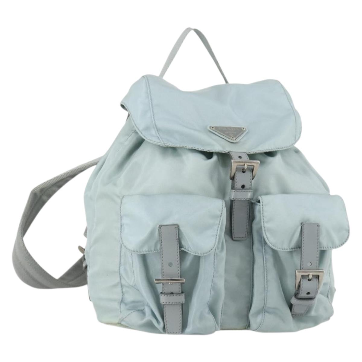 PRADA Backpack Nylon Light Blue Silver Auth BA9058