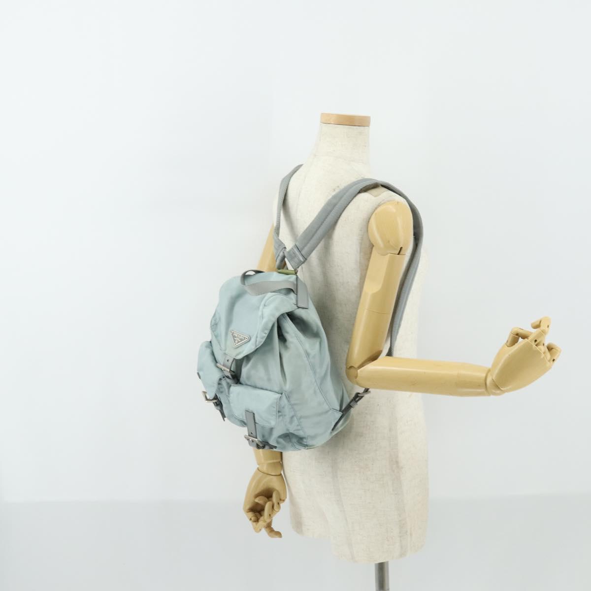 PRADA Backpack Nylon Light Blue Silver Auth BA9058