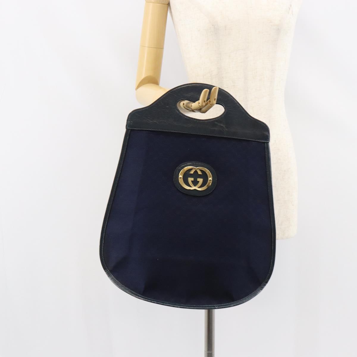 GUCCI Micro GG Canvas Hand Bag Navy Gold Auth BA9059