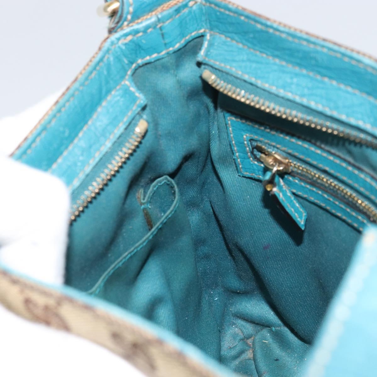 GUCCI GG Canvas Shoulder Bag Beige Turquoise Blue Gold 141506 Auth BA9062