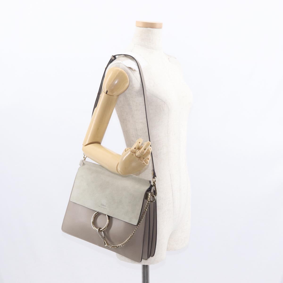 Chloe Fay Shoulder Bag Suede Leather Beige Gold Auth BA9070