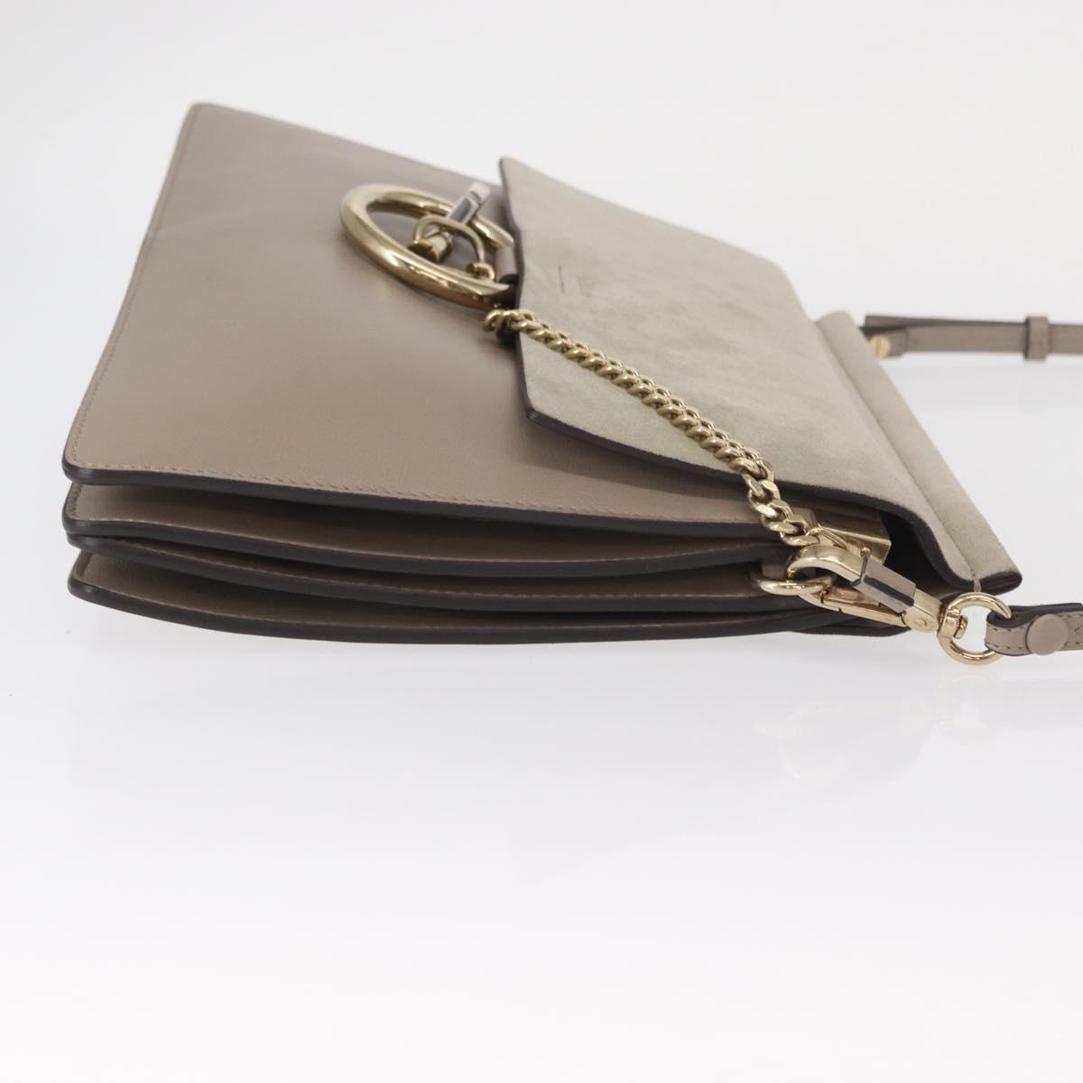 Chloe Fay Shoulder Bag Suede Leather Beige Gold Auth BA9070