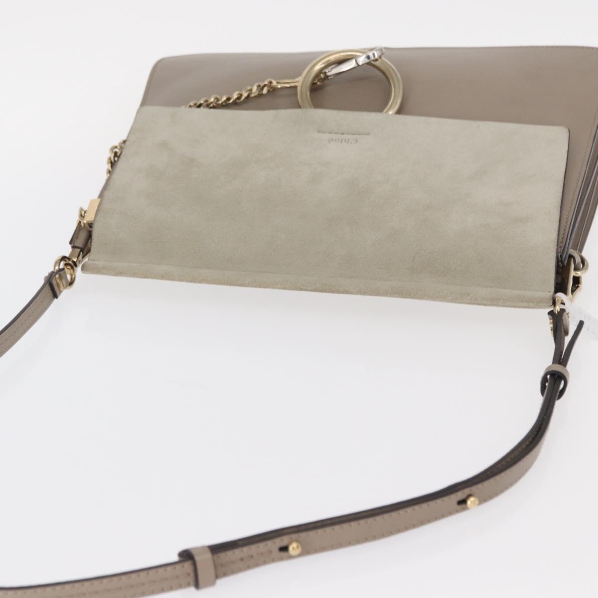 Chloe Fay Shoulder Bag Suede Leather Beige Gold Auth BA9070